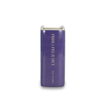 Purple book-shaped container with 'Pride & Prejudice' and 'Jane Austen' text on a white background